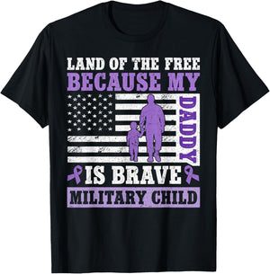 Land of The Free Because My Daddy is Brave Military Child T-Shirt - T-Shirt | Black