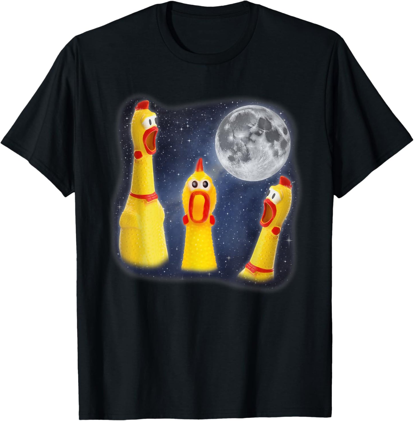 Rubber Chicken Toy Moon 3 Howling At Moon Funny Weird Cursed T-Shirt - T-Shirt | Black