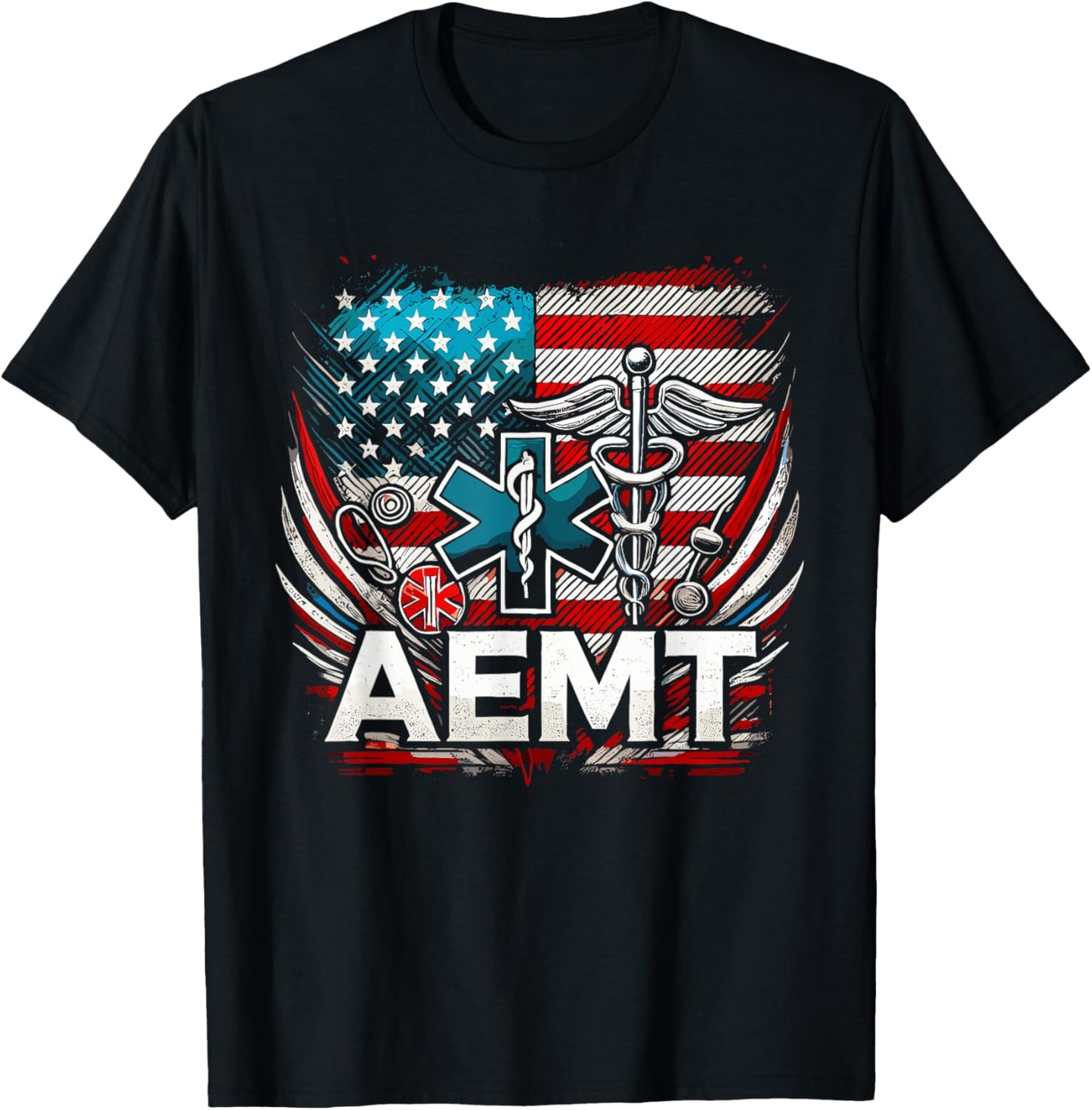AEMT USA Flag Patriotic Medical Medical Technician T-Shirt - T-Shirt | Black