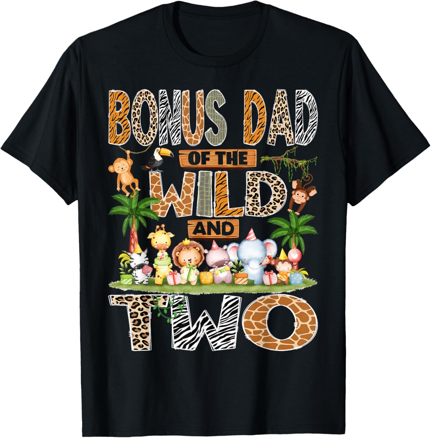 Bonus Dad of The Wild & Two 2nd Birthday Boy Safari Jungle T-Shirt - T-Shirt | Black