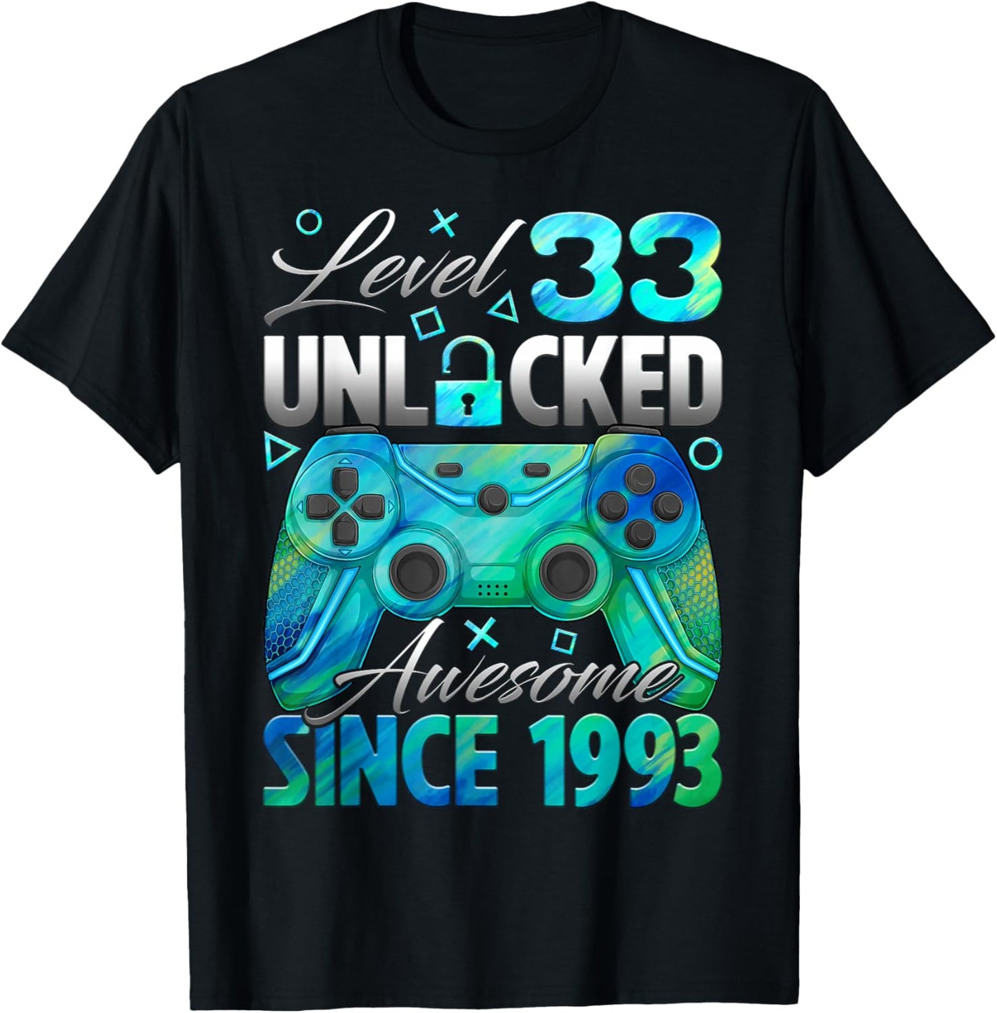 Level 33 Unlocked Awesome Since 1993 33rd Birthday Gamer T-Shirt - T-Shirt | Black