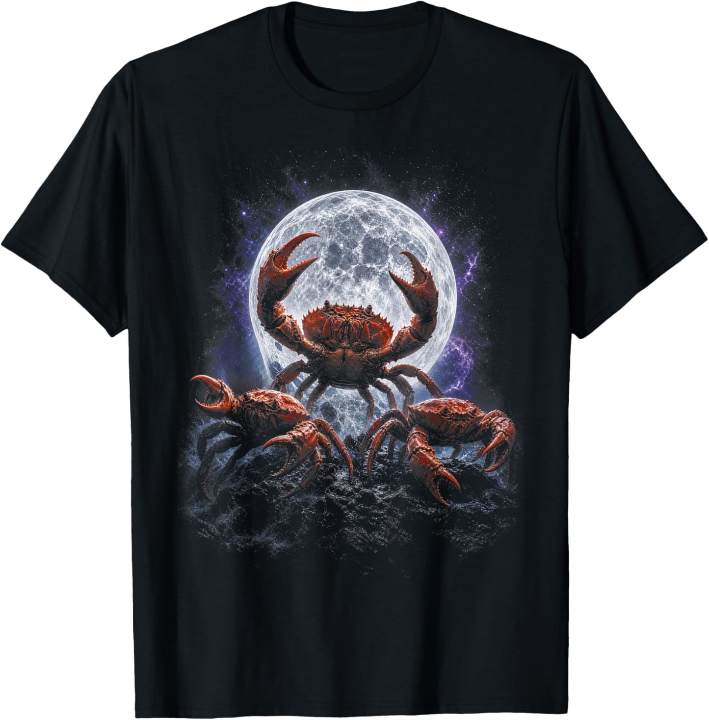 Funny Crab Moon Deep Sea Ocean Creature Fantasy 90s Art T-Shirt - T-Shirt | Black