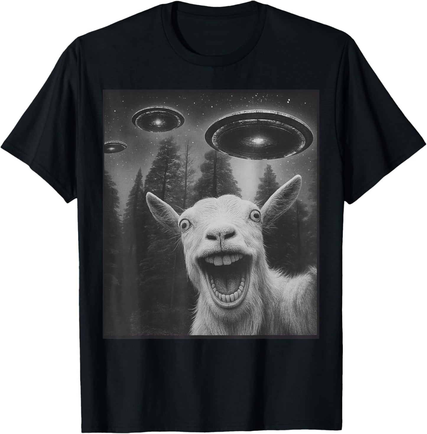 Funny Goat Selfie Alien UFO Gifts Women Teen Boy Kid T-Shirt - T-Shirt | Black