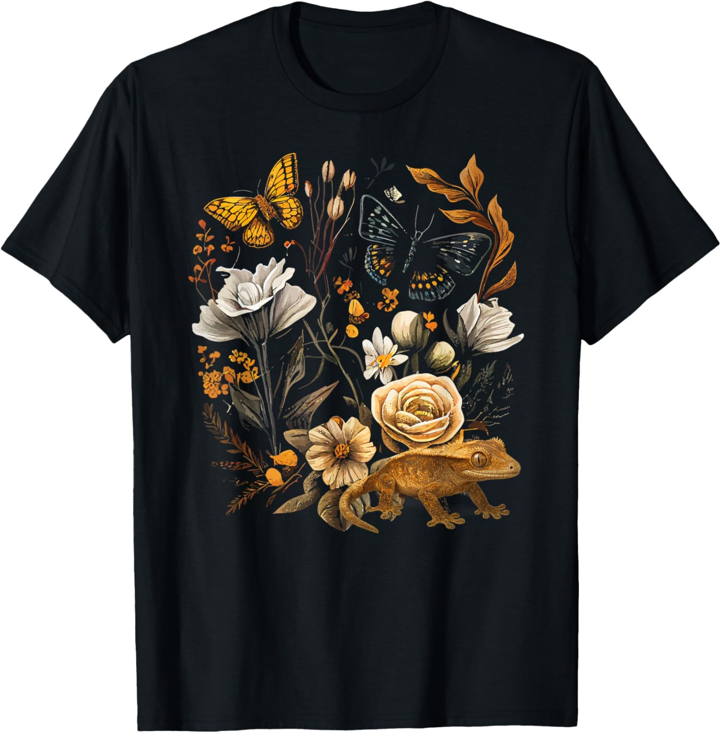 Crested Gecko Flowers Crestie Owner Crested Gecko Lover T-Shirt - T-Shirt | Black