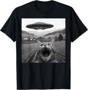 Cat Selfie with Alien Funny Cat Women Kid T-Shirt - T-Shirt | Black