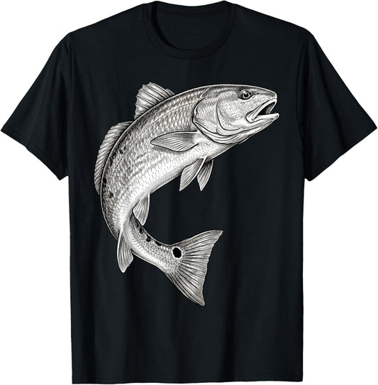 Vintage Redfish Fish Fishing Fisherman Angler T-Shirt - T-Shirt | Black