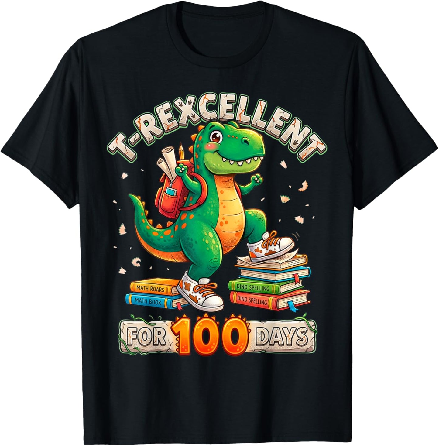 T-Rexcellent for 100 Days Dinosaur T-Rex 100th Day of School T-Shirt - T-Shirt | Black