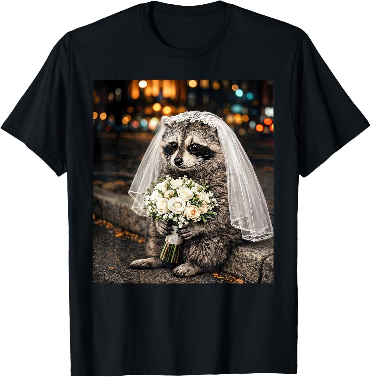 Feral Raccoon Bride Engaged Funny Bachelorette Selfie Meme T-Shirt - T-Shirt | Black