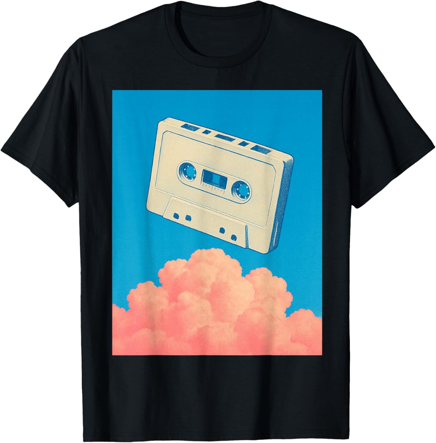 Floating Cassette in Dreamlike Blue Sky - Dreamcore T-Shirt - T-Shirt | Black