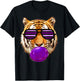 Purple bubble Gum tiger Stripe Cute Tiger with sunglasses T-Shirt - T-Shirt | Black