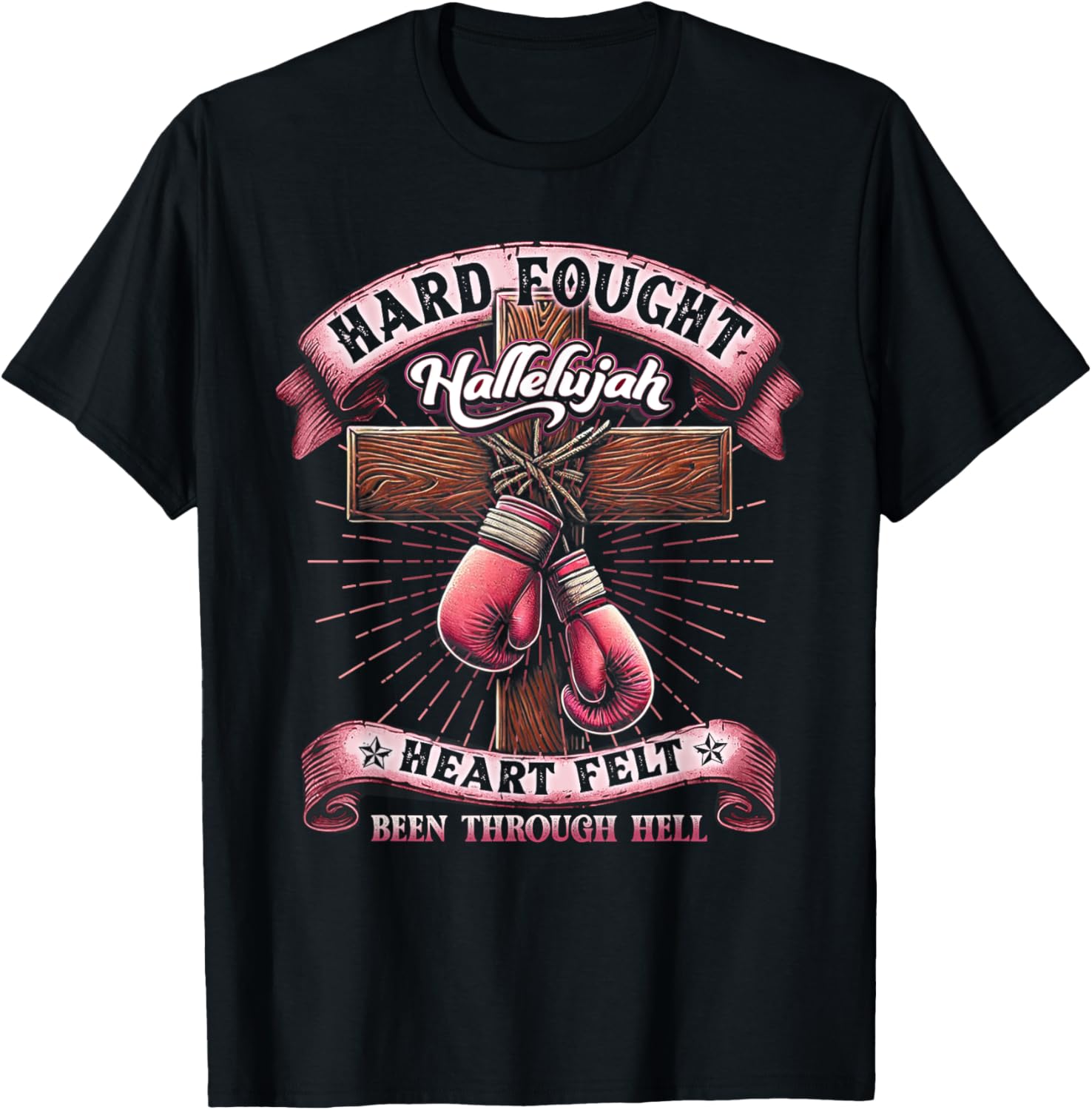 Hard Fought Heart Felt Bee Hallelujah Christian Boxing Faith T-Shirt - T-Shirt | Black