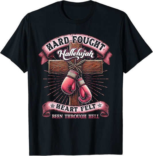 Hard Fought Heart Felt Bee Hallelujah Christian Boxing Faith T-Shirt - T-Shirt | Black