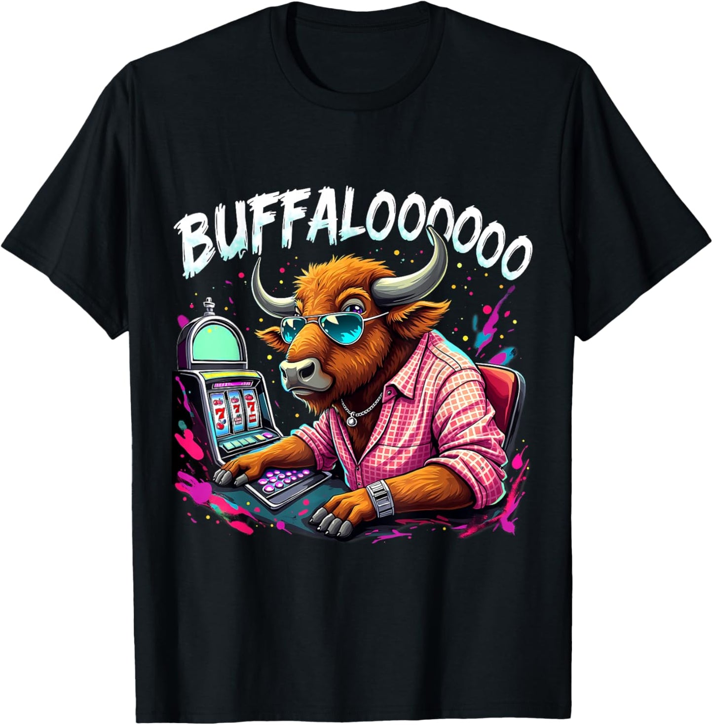 Buffalo Slot Machine Funny Casino Art Casino Lovers Costume T-Shirt - T-Shirt | Black