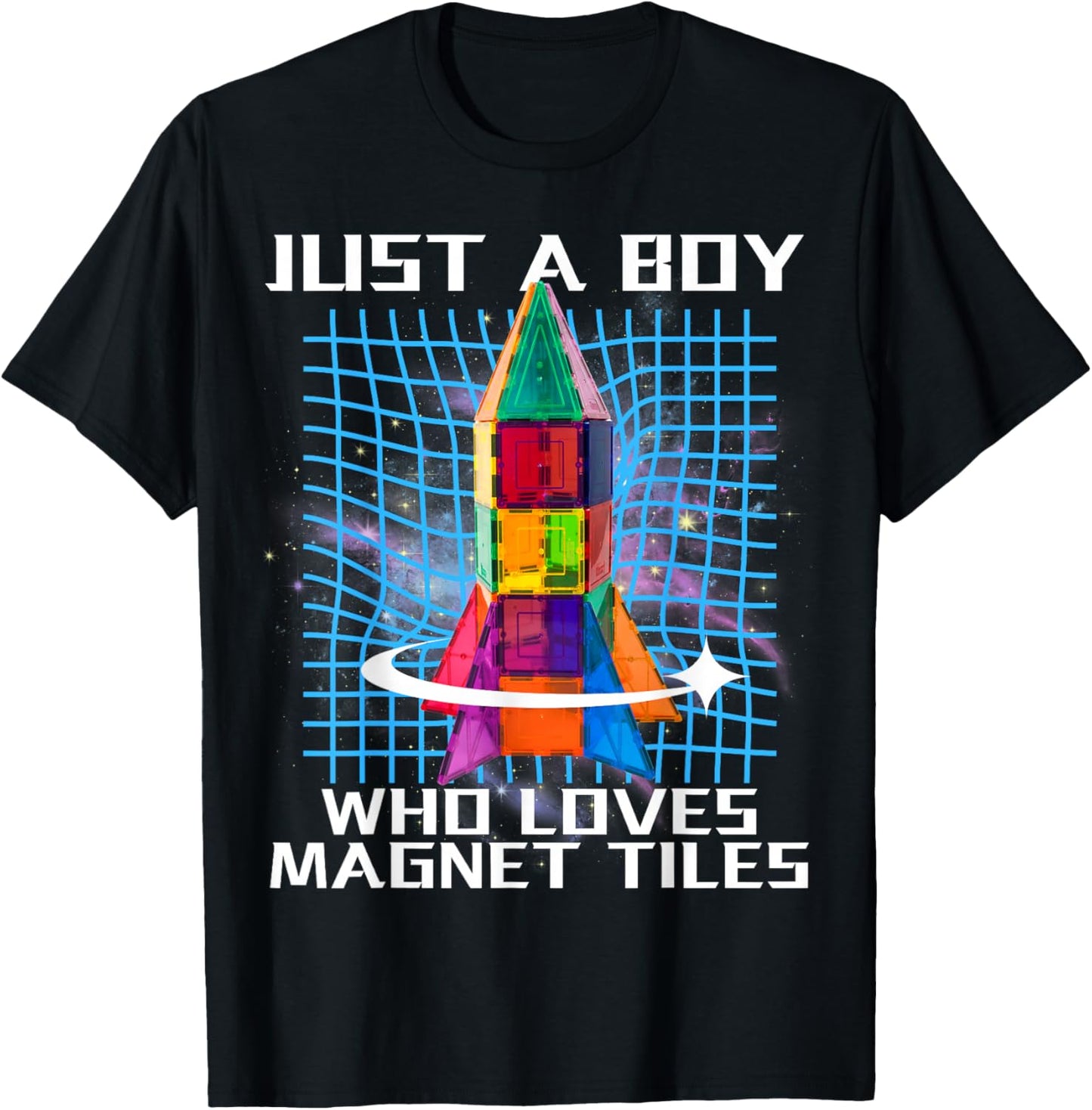 Magnet Tiles Just a Boy Who Loves Magnetic Tiles Spaceship T-Shirt - T-Shirt | Black