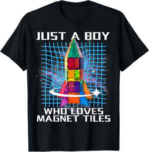 Magnet Tiles Just a Boy Who Loves Magnetic Tiles Spaceship T-Shirt - T-Shirt | Black