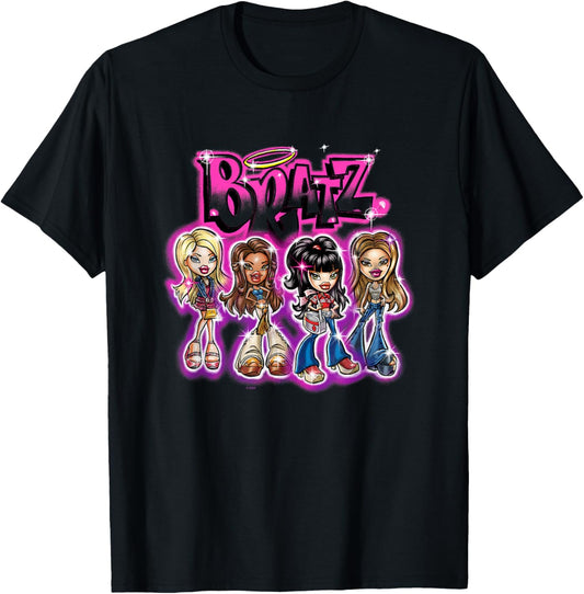 Bratz Dolls With Style Group Shot Retro Big Chest Poster T-Shirt - T-Shirt | Black