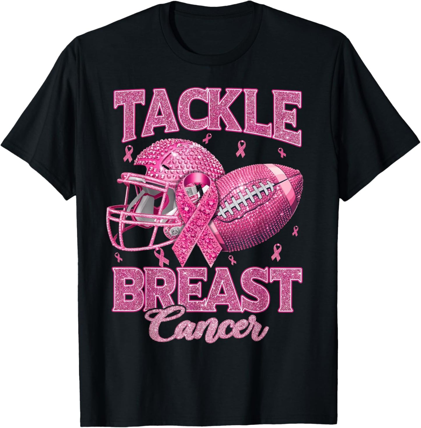 Tackle Breast Cancer Awareness American Football Pink Ribbon T-Shirt - T-Shirt | Black