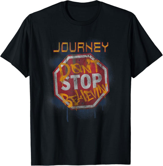 Journey Don't Stop Believin' Graffiti Stop Sign T-Shirt - T-Shirt | Black