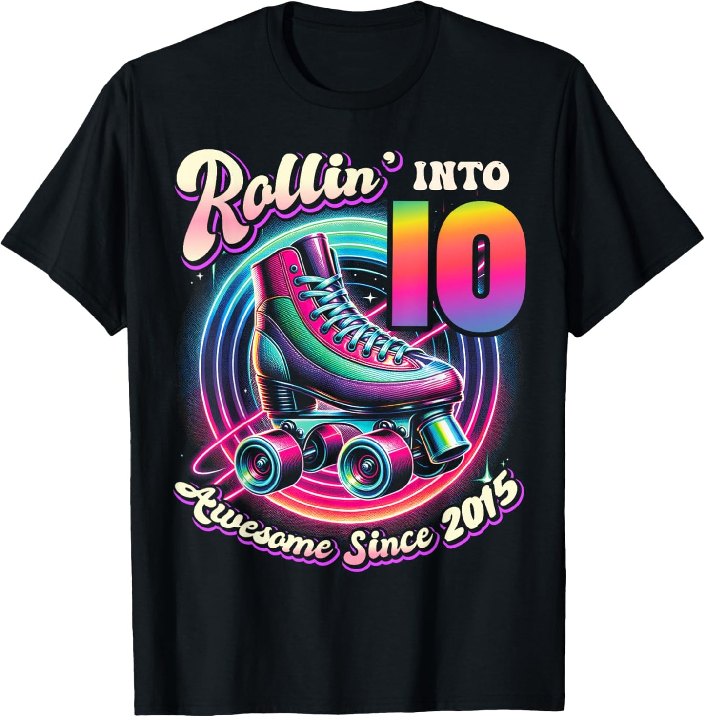 Birthday Roller Skating 10th Girl Rollin into 10 Skate Party T-Shirt - T-Shirt | Black
