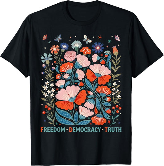 Subtle Freedom Democracy Truth Boho Floral 4th of July Women T-Shirt - T-Shirt | Black