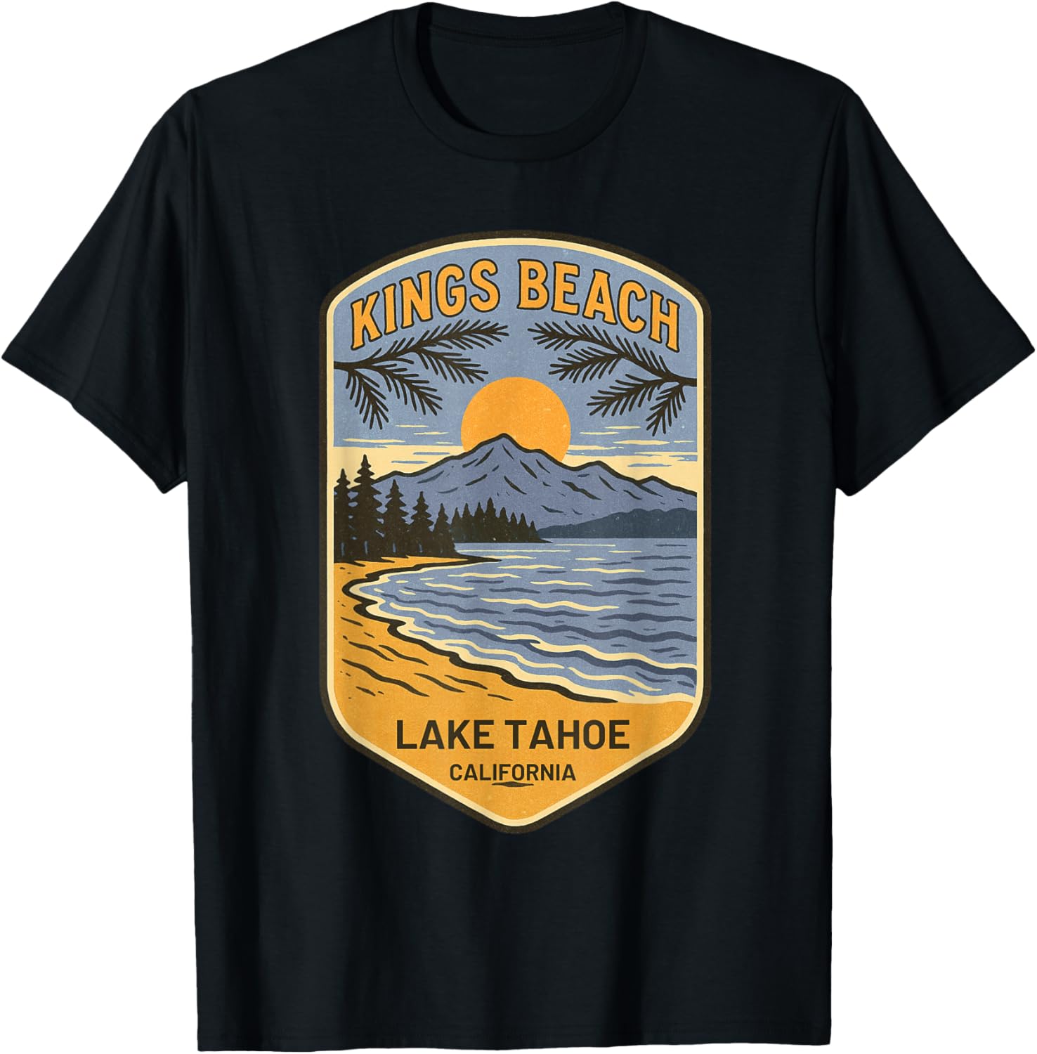 Kings Beach Lake Tahoe California Retro Vintage Art Souvenir T-Shirt - T-Shirt | Black