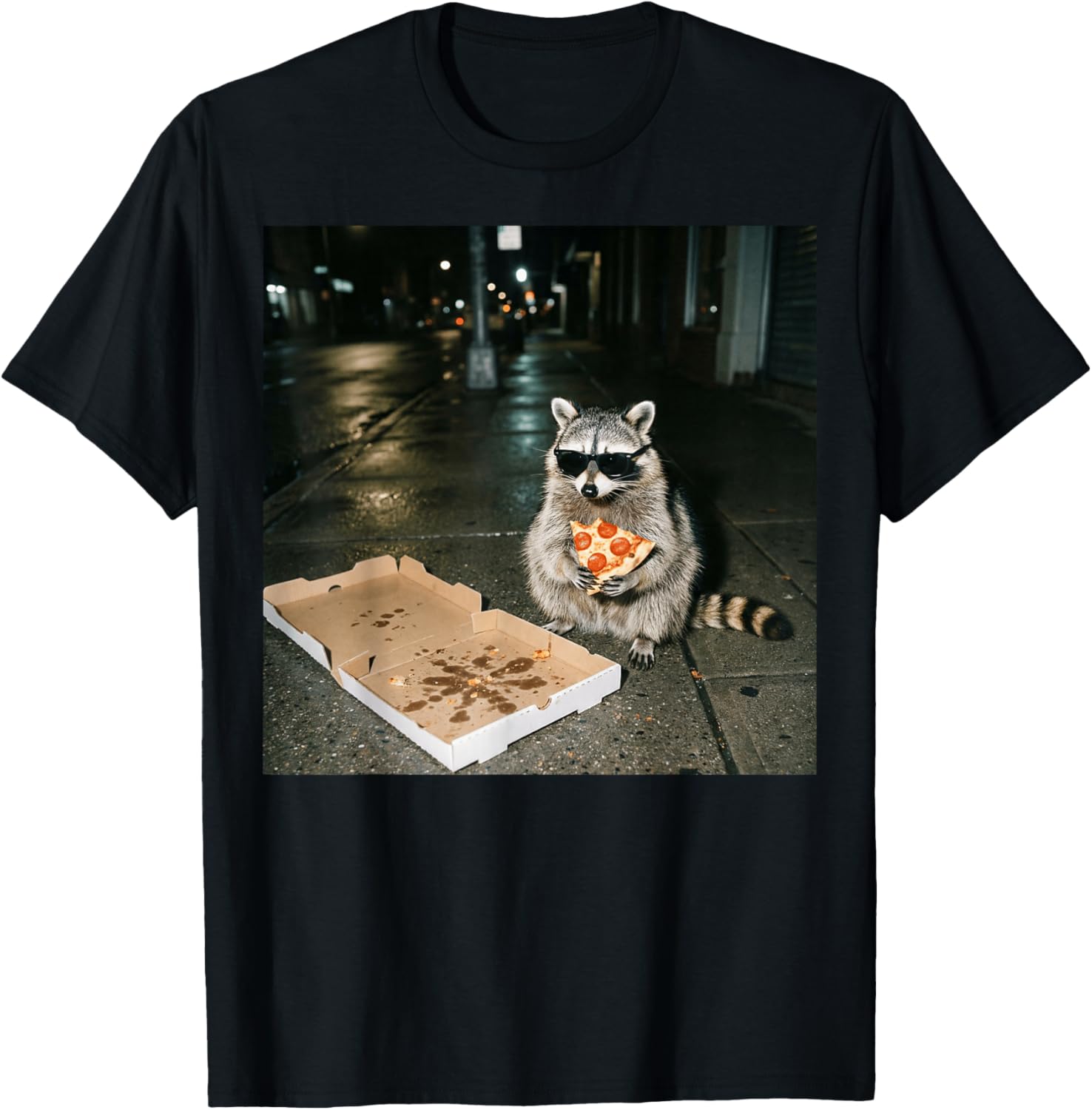 Funny Raccoon Pizza Animal Meme T-Shirt - T-Shirt | Black