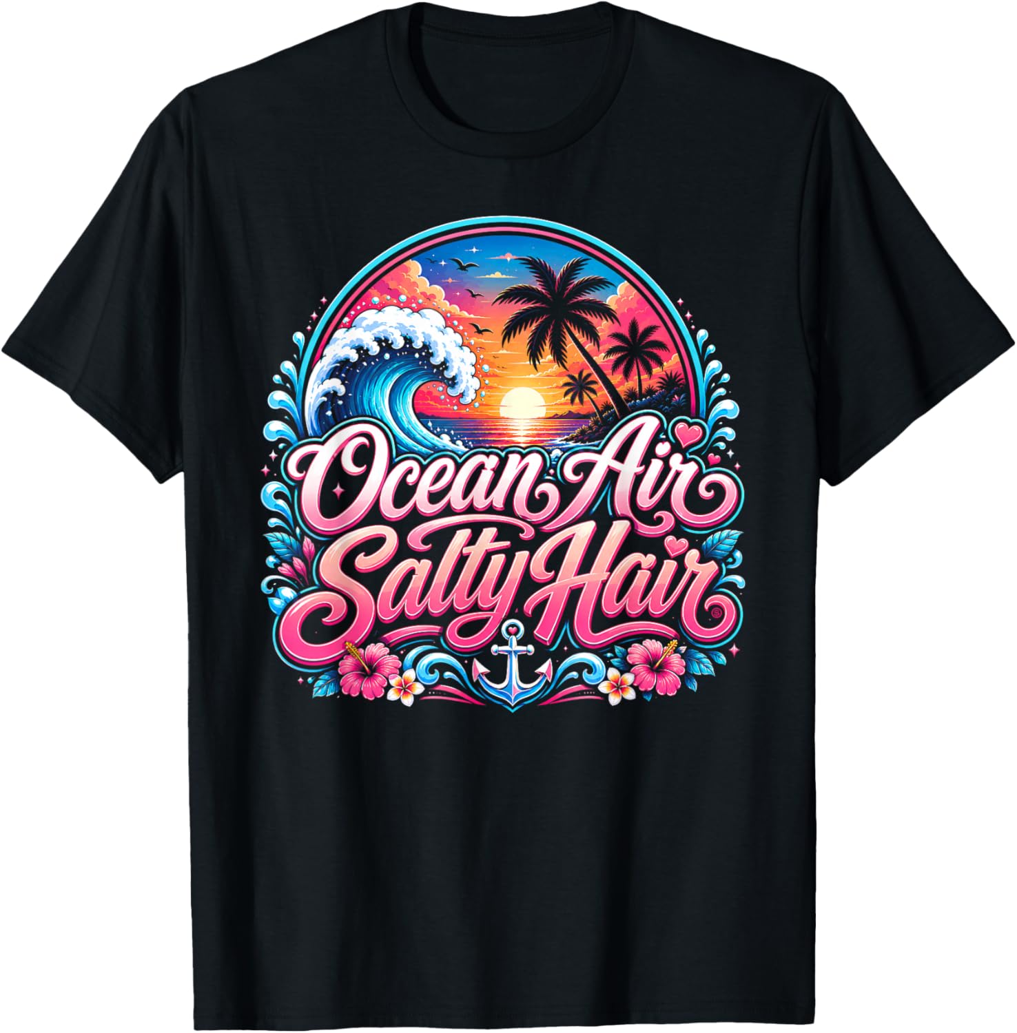 Ocean Air Salty Hair Beach Vacation Summer Design Brand: T-Shirt - T-Shirt | Black
