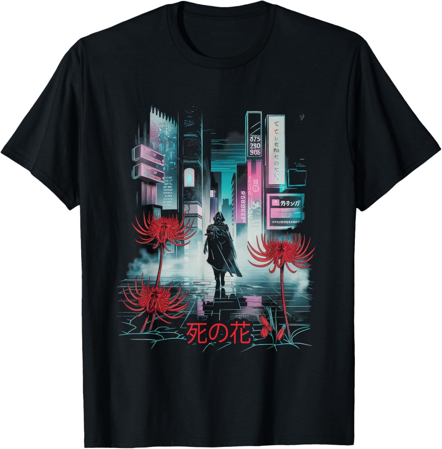 Japanese Spider Lily Anime Aesthetic Flower Higanbana T-Shirt - T-Shirt | Black