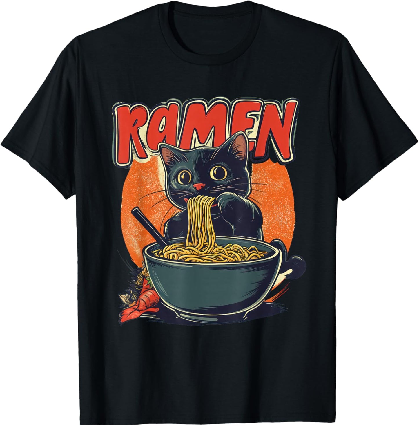 Anime Cat Ramen Kawaii japanese cat kawaii manga T-Shirt - T-Shirt | Black