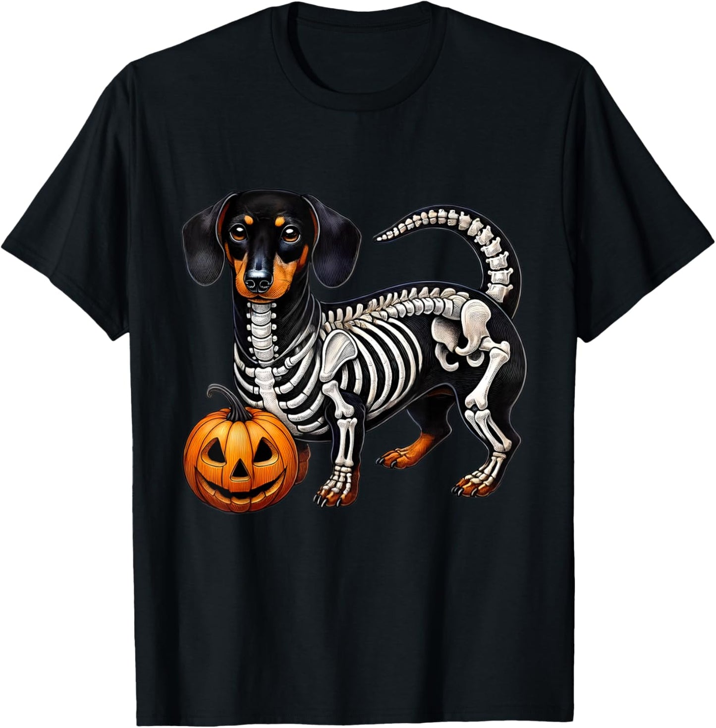 Dachshund Skeleton Jack O Lantern Funny Wiener Dog Halloween T-Shirt - T-Shirt | Black