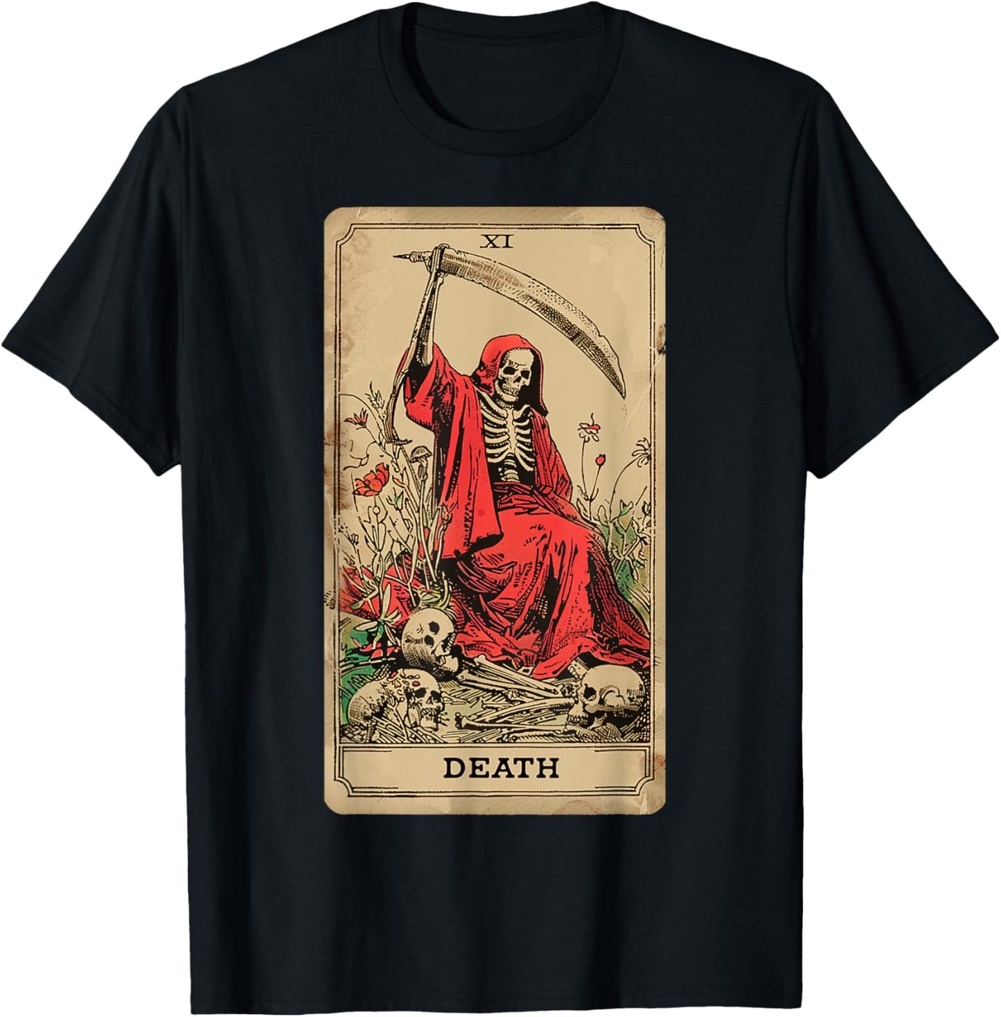 Vintage Tarot Card Death XIII Angel Skull Dead Reaper Grim T-Shirt - T-Shirt | Black