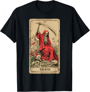 Vintage Tarot Card Death XIII Angel Skull Dead Reaper Grim T-Shirt - T-Shirt | Black