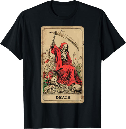 Vintage Tarot Card Death XIII Angel Skull Dead Reaper Grim T-Shirt - T-Shirt | Black
