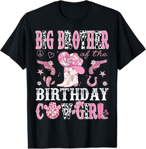 Big Brother Of The Birthday Cow-Girl Pink Disco Western T-Shirt - T-Shirt | Black