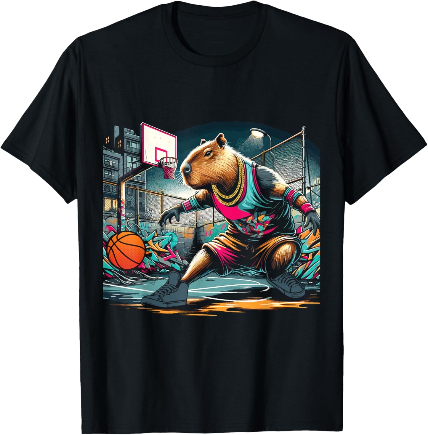 Capybara Basketball , Small, Black T-Shirt - T-Shirt | Black