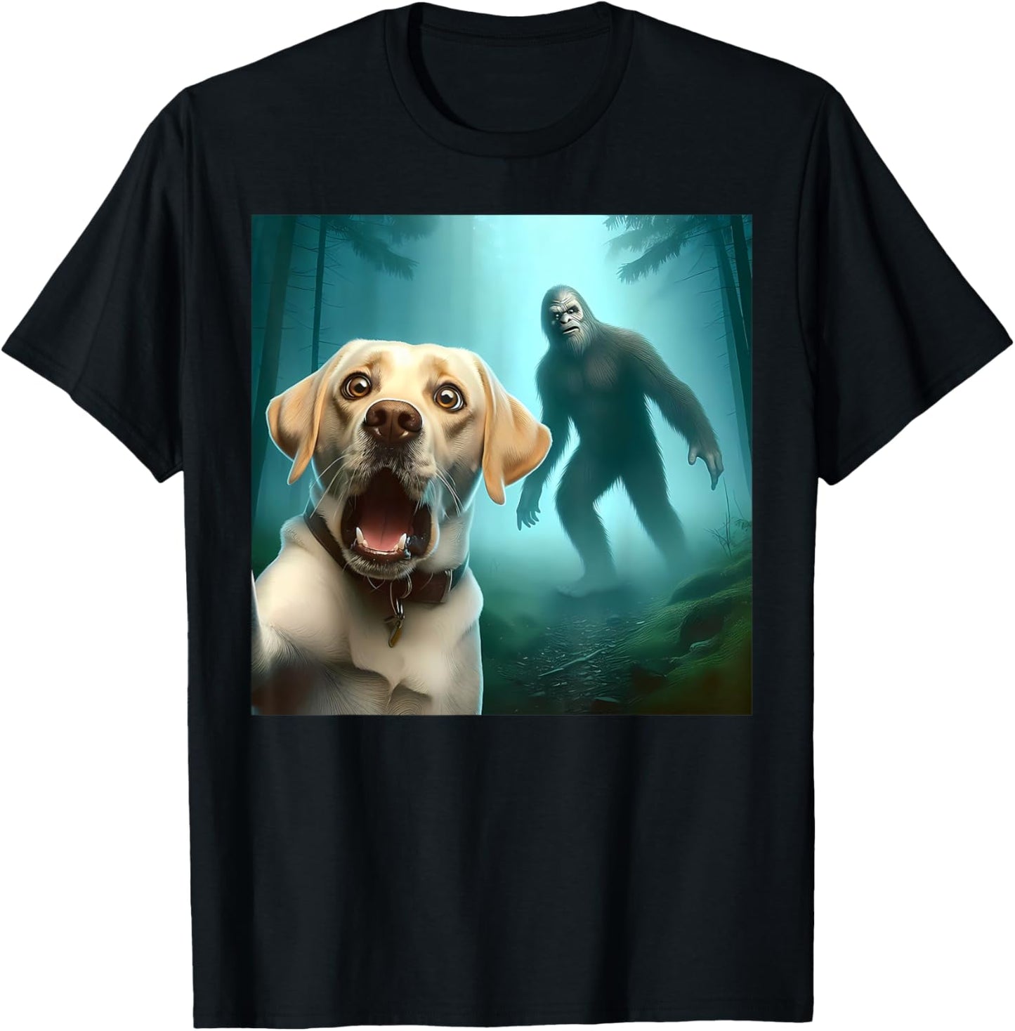 Labrador retriever Selfie with bigfoot sasquatch T-Shirt - T-Shirt | Black