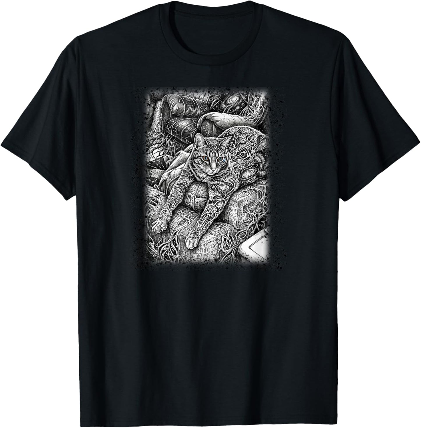 Dark Psychedelic Cat Graphic Surrealism Goth T-Shirt - T-Shirt | Black