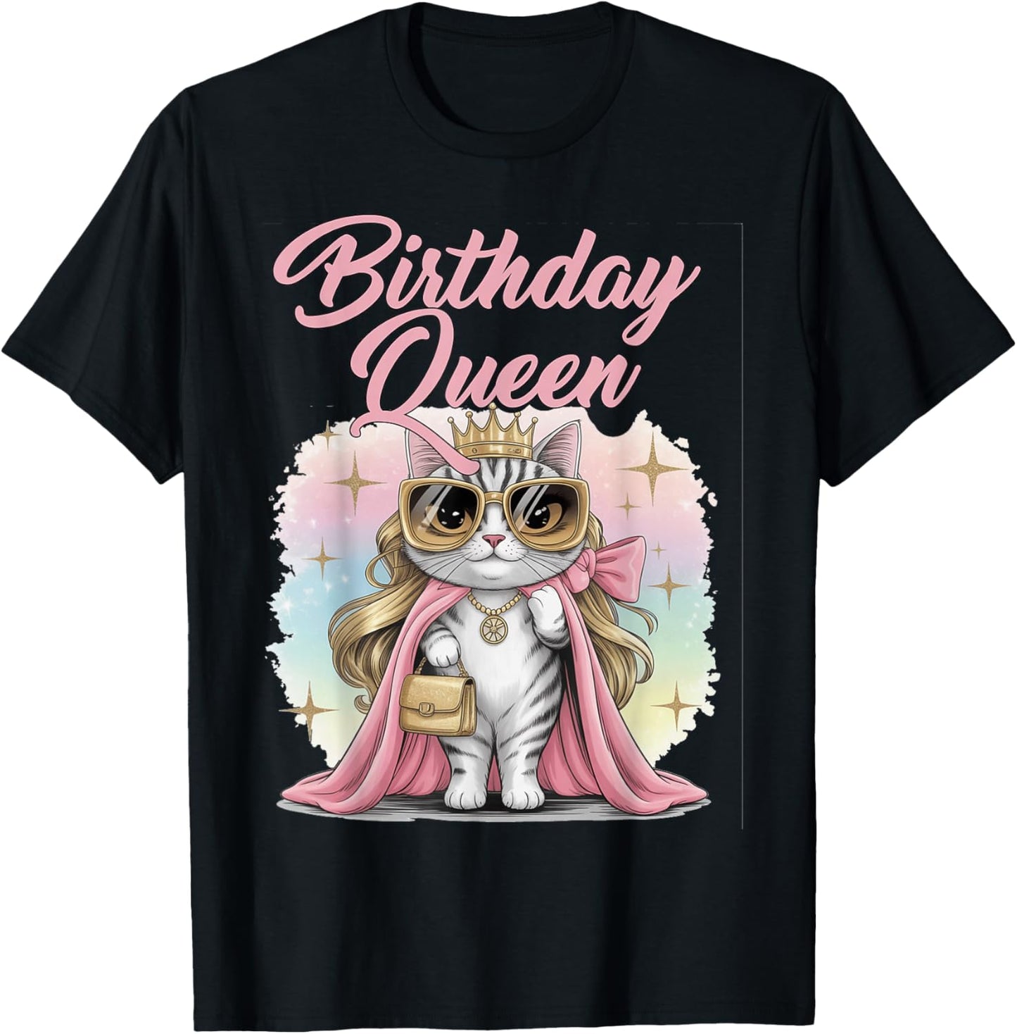Birthday Queen Cat Party Glam Diva 21 25 29 30 40 50 60 70 T-Shirt - T-Shirt | Black