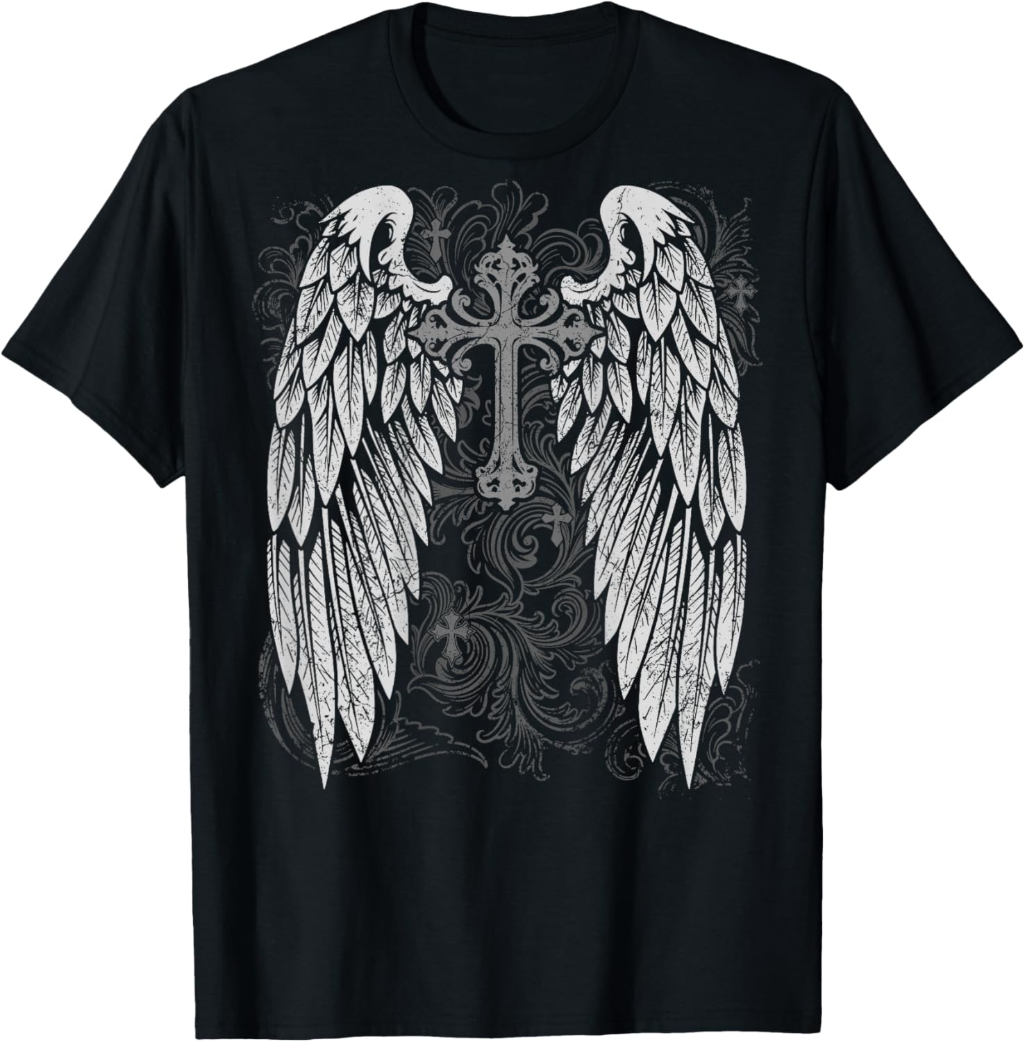 Grunge Wings Angel On Back Cross y2k 2000s Goth Emo Harajuku T-Shirt - T-Shirt | Black