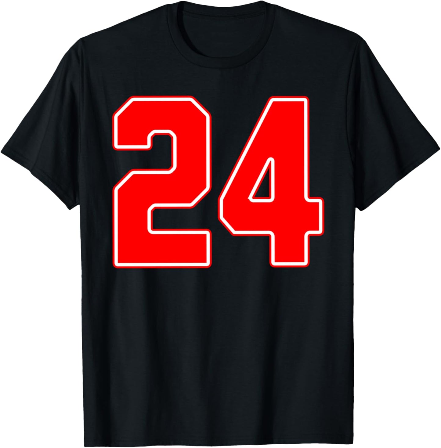 Red Sports Team Number #24 T-Shirt - T-Shirt | Black