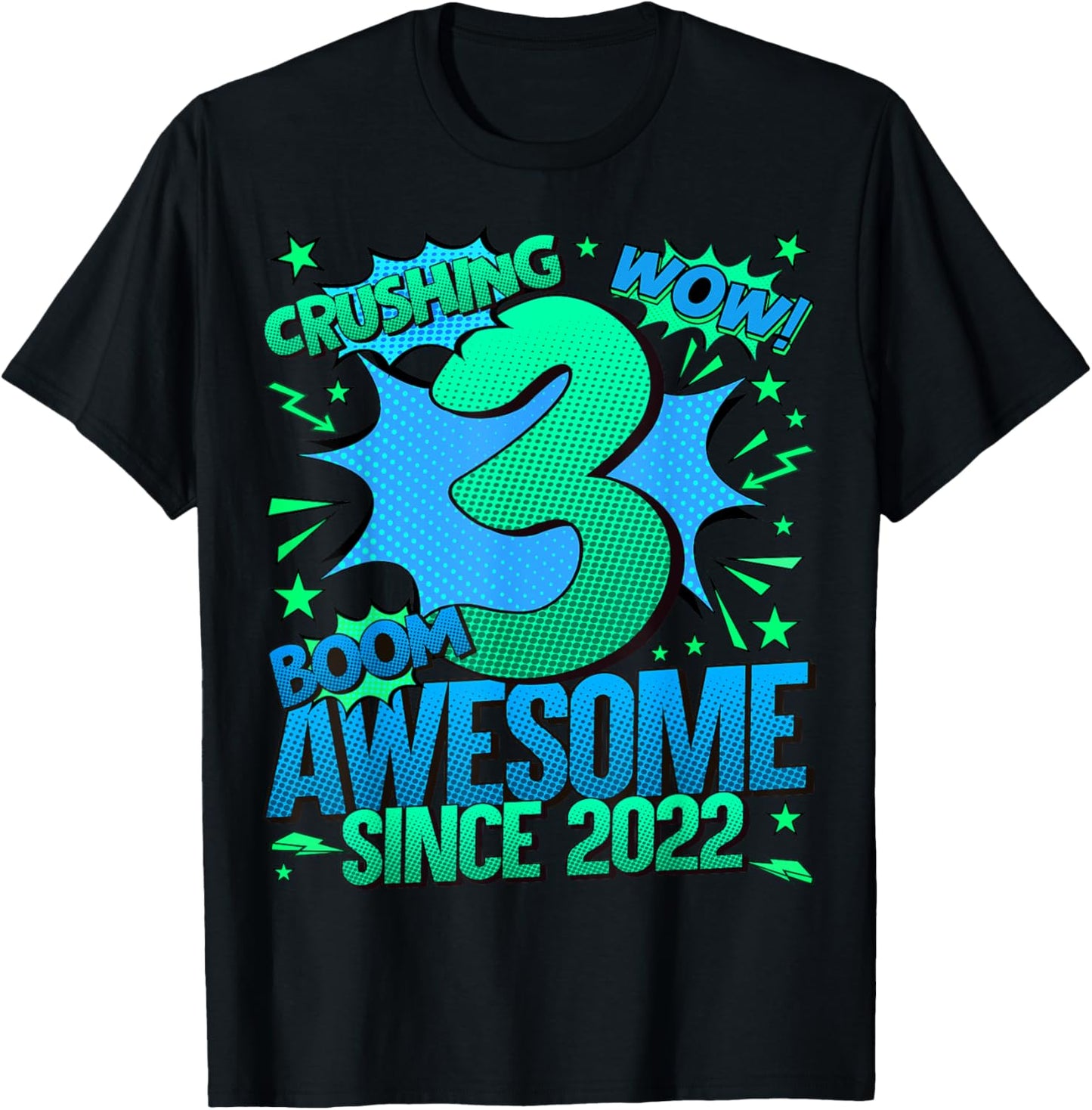 Comics Style 2025 Birthday Gifts HH 3 Year Old Boy Black T-Shirt - T-Shirt | Black