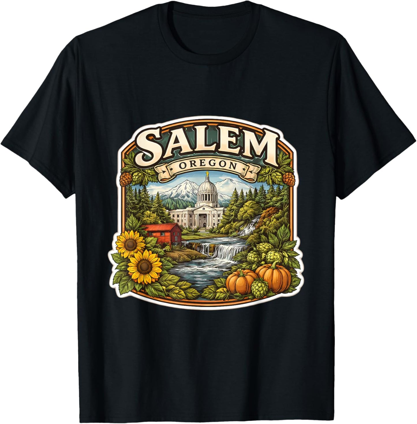 Salem Oregon Souvenir City State Capital Vintage Memorabilia T-Shirt - T-Shirt | Black