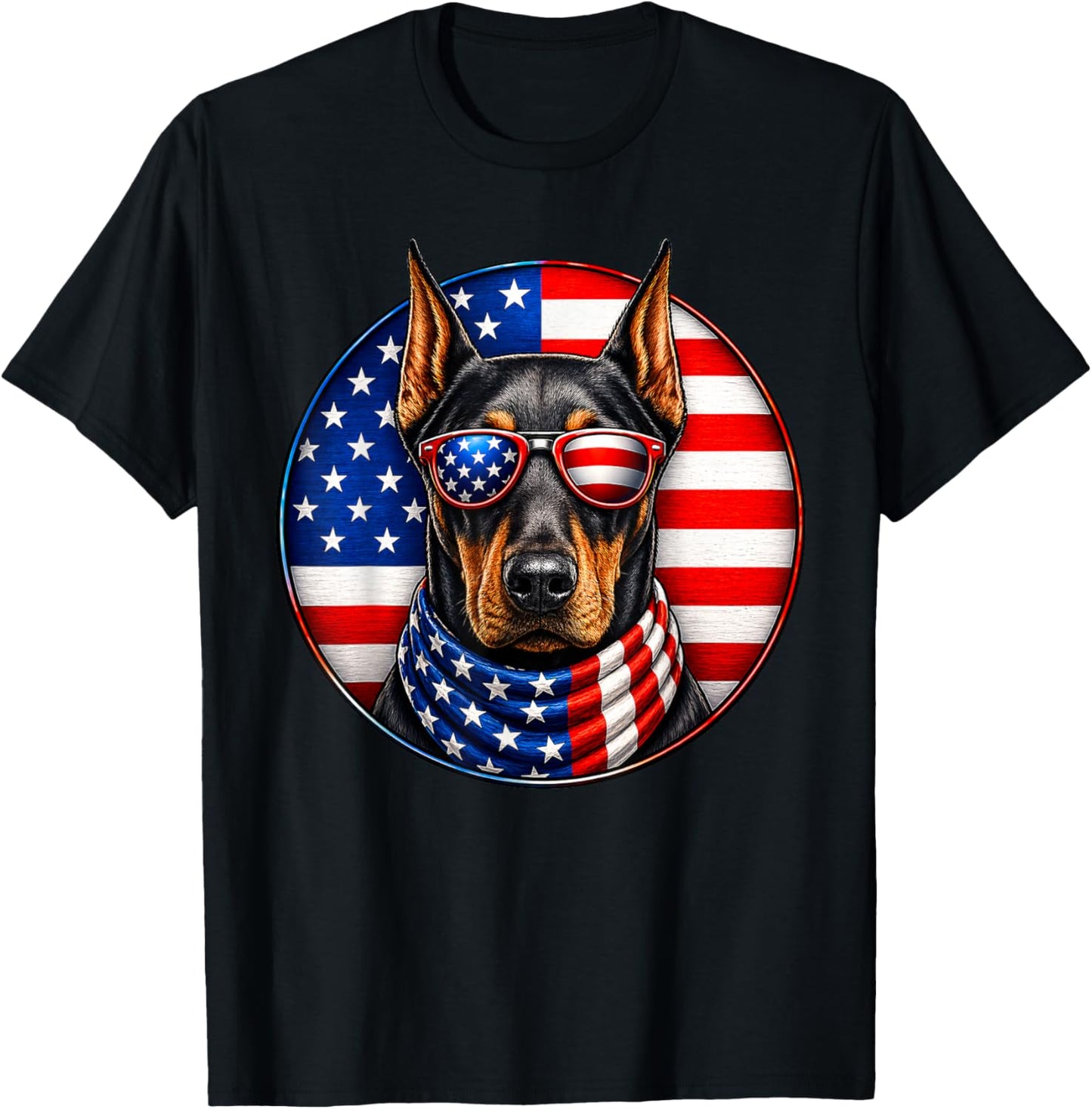 American Flag Doberman Pinscher Dog Sunglasses 4th of July T-Shirt - T-Shirt | Black