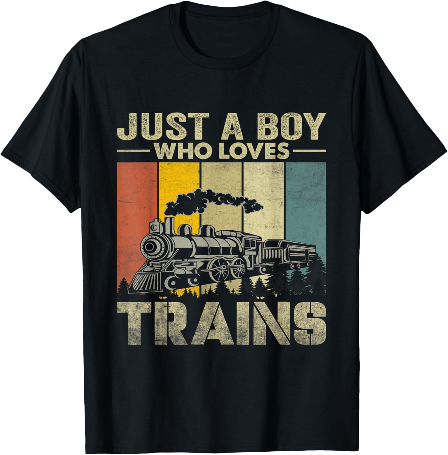 Funny Kids Just A Boy Who Loves Trains Vintage Graphic T-Shirt - T-Shirt | Black