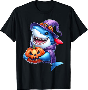 Shark Halloween Shark Lover Pumpkin Shark Halloween Boy Kids T-Shirt - T-Shirt | Black