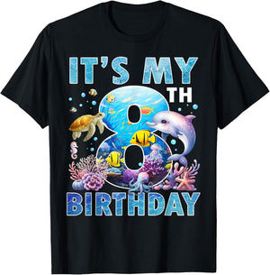 It’s My 8th Birthday Ocean 8 Years Old Sea Aquarium Birthday T-Shirt - T-Shirt | Black