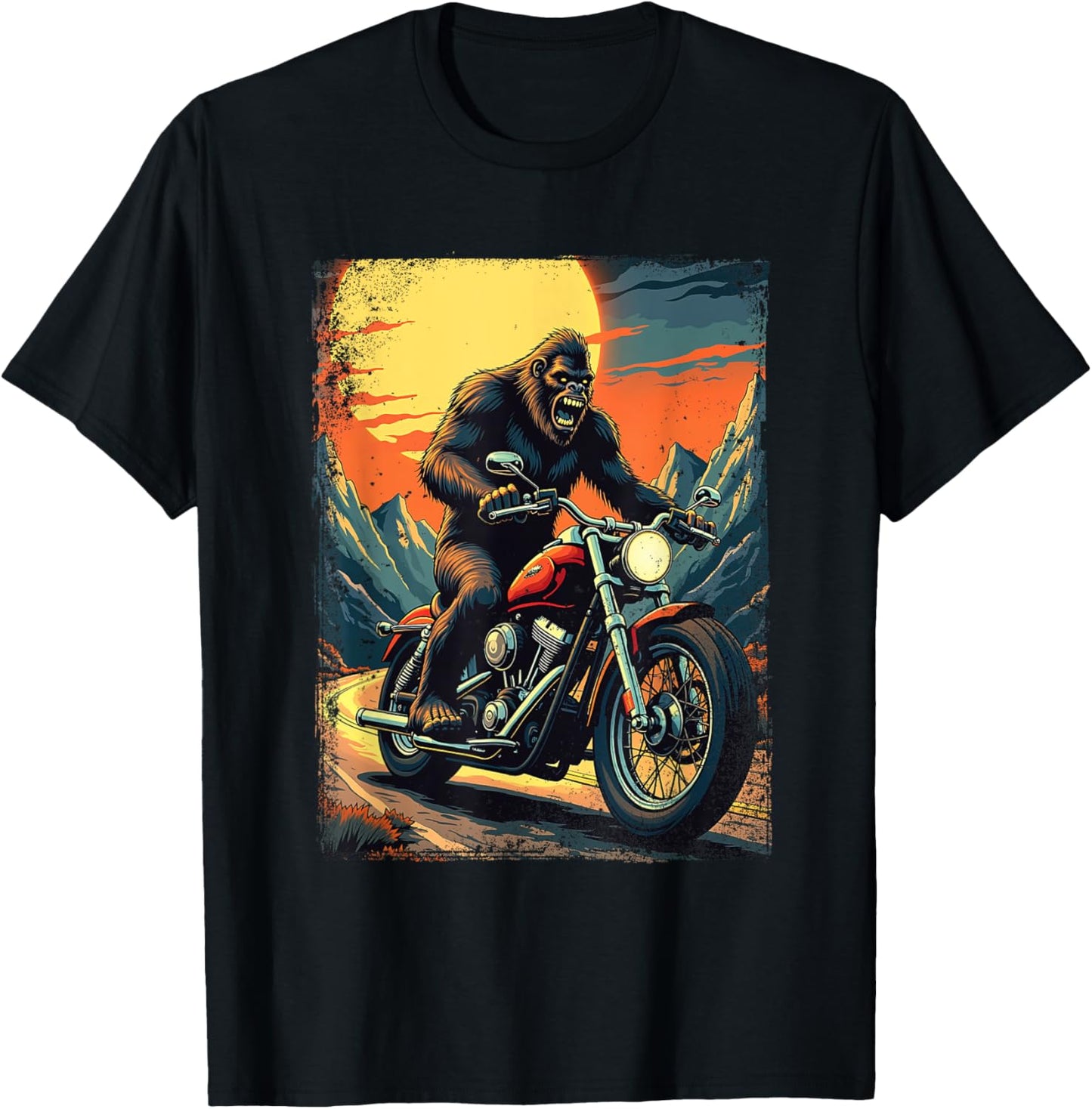 Bigfoot On Motorcycle - Biker Motorcycle Motorcycling T-Shirt - T-Shirt | Black