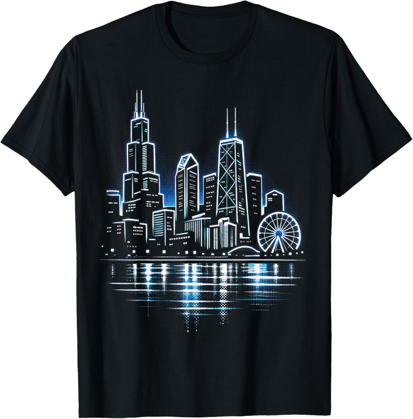 Chicago Skyline City Night Cityscape Downtown Souvenir T-Shirt - T-Shirt | Black