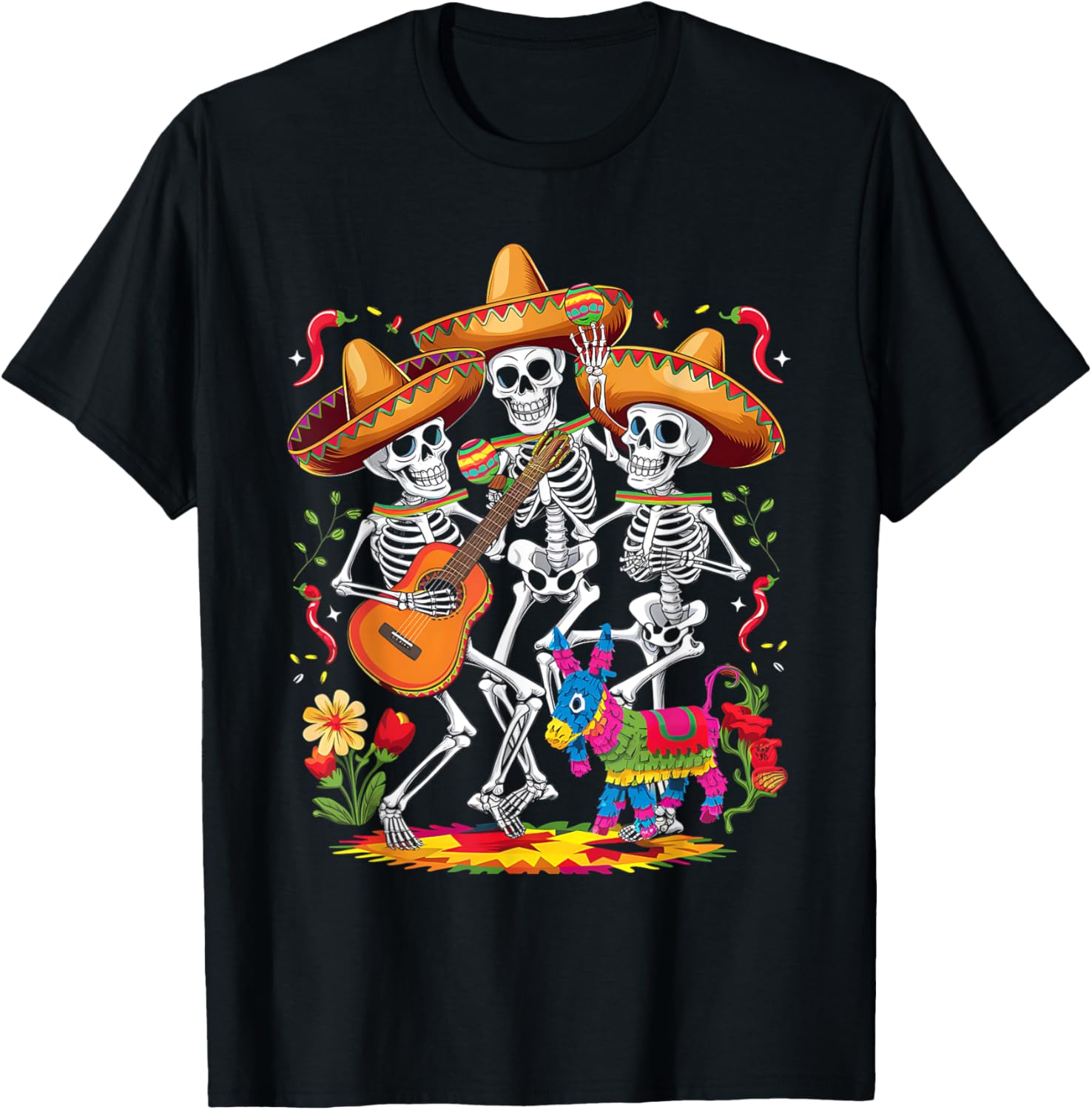 Funny Skeleton Cinco De Mayo Fiesta Mexican Festival Taco T-Shirt - T-Shirt | Black