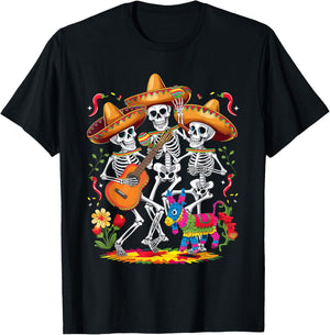 Funny Skeleton Cinco De Mayo Fiesta Mexican Festival Taco T-Shirt - T-Shirt | Black